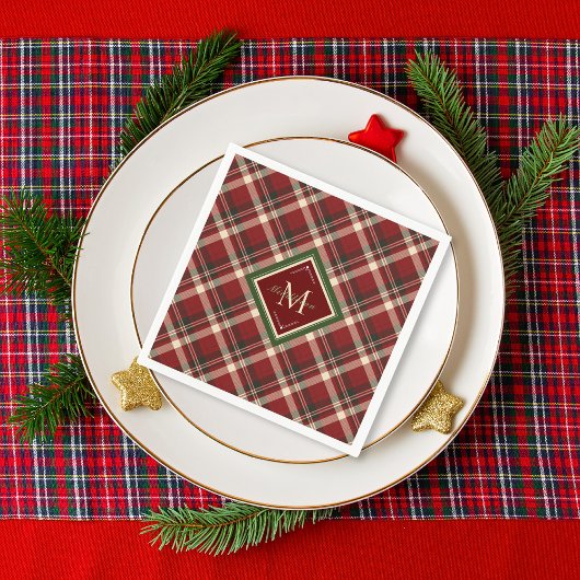 Weihnachten Rustikales Rotes Grün Kariertes Monogr Serviette