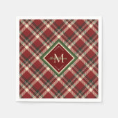 Weihnachten Rustikales Rotes Grün Kariertes Monogr Serviette (Vorderseite)