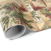 Weihnachten Rustikales Vintages Papier Holly Red B Geschenkpapier (Rolleneckpunkt)