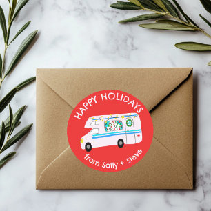 Weihnachten RV CUSTOM Handgezeichneter Urlaub Runder Aufkleber