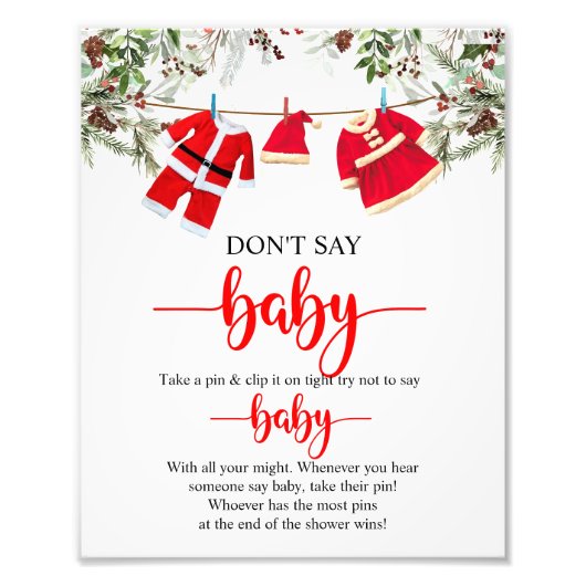 Weihnachten Sage kein Baby Shower Game Sign Fotodruck (Vorne)