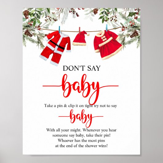 Weihnachten Sage kein Baby Shower Game Sign Poster (Vorne)