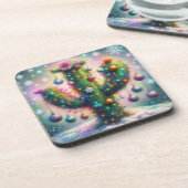 Weihnachten Saguaro Cactus Whimsical Snowflakes Getränkeuntersetzer (Linke Seite)