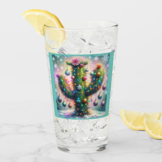 Weihnachten Saguaro Cactus Whimsical Snowflakes Glas (Vorderseite Ice)