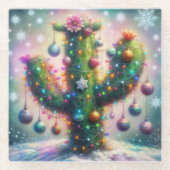 Weihnachten Saguaro Cactus Whimsical Snowflakes Glasuntersetzer (Vorderseite)