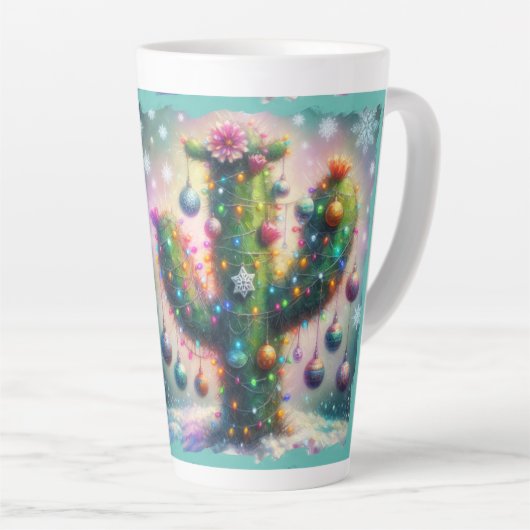 Weihnachten Saguaro Cactus Whimsical Snowflakes Milchtasse (Rechte Ecke)