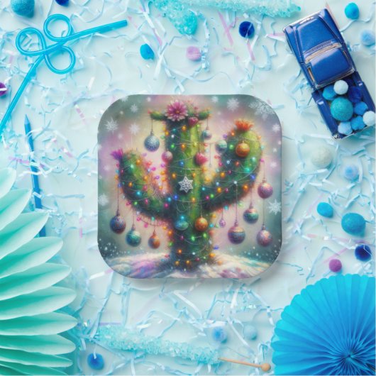 Weihnachten Saguaro Cactus Whimsical Snowflakes Pappteller (Party)