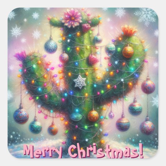 Weihnachten Saguaro Cactus Whimsical Snowflakes Quadratischer Aufkleber (Vorderseite)