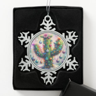 Weihnachten Saguaro Cactus Whimsical Snowflakes Schneeflocken Zinn-Ornament
