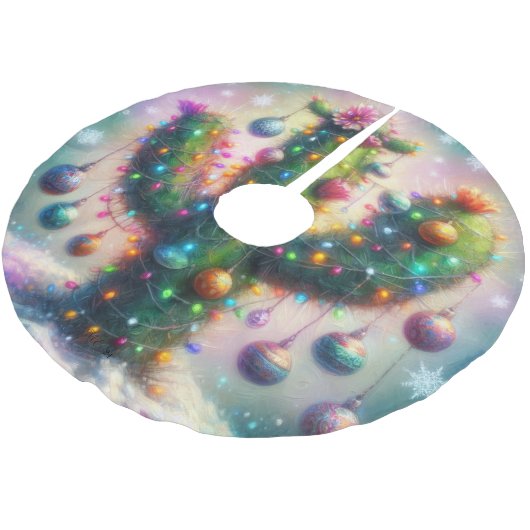 Weihnachten Saguaro Tree Cactus Whimsical Aquamari Polyester Weihnachtsbaumdecke (Schrägansicht)