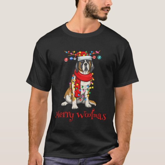 Weihnachten Saint Bernard Dog Holiday Lights Merry T-Shirt (Vorderseite)