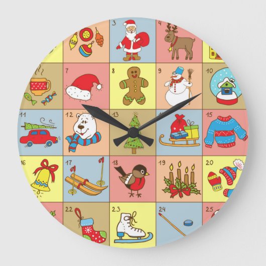 Weihnachten: Sammlung von Doodle-Elementen Große Wanduhr (Vorderseite)