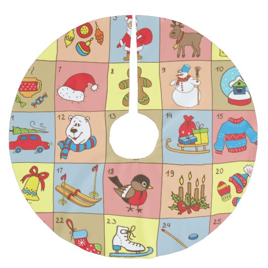 Weihnachten: Sammlung von Doodle-Elementen Polyester Weihnachtsbaumdecke (Vorderseite)