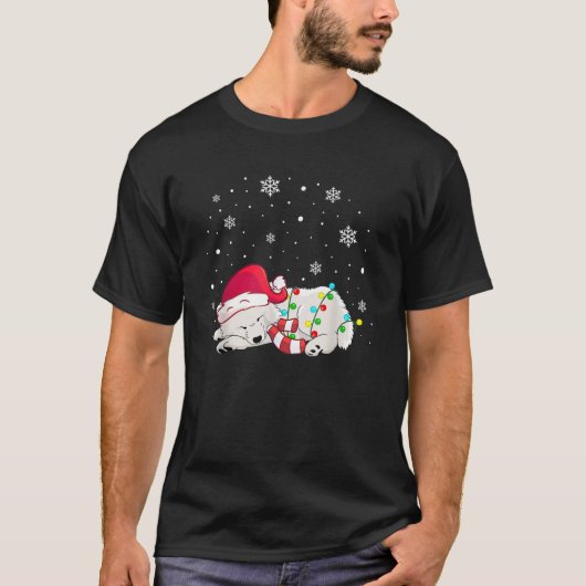 Weihnachten Samoyed Pjs Girls Weihnachtsbeleuchtun T-Shirt (Vorderseite)