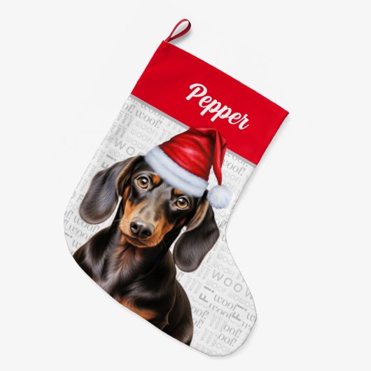 Weihnachten Sanfte Dackel Weihnachtsmann mit Hunde Großer Weihnachtsstrumpf (Vorderansicht (hängend))