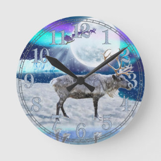 Weihnachten Sankt u. Ren-Fantasie-Kunst-Geschenk Runde Wanduhr