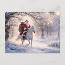 Weihnachten: Santa auf einem schönen weißen Pferd