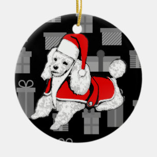 weihnachten santa claus pudel keramik ornament