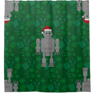 weihnachten santa claus robot geschenke duschvorhang