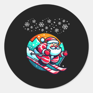 Weihnachten Santa Claus Skifahren Piste Skihütte l Runder Aufkleber