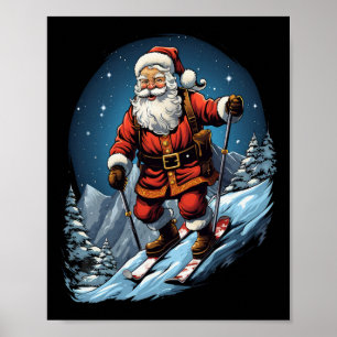 Weihnachten Santa Claus Skifahren Xmas Ski Skifahr Poster