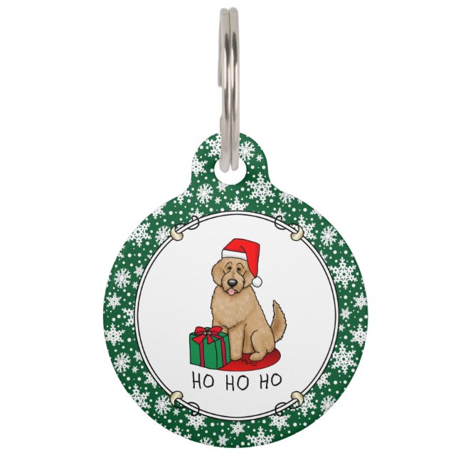 Weihnachten Santa Goldendoodle (goldrot) Hund Nied Haustiermarke (Vorderseite)