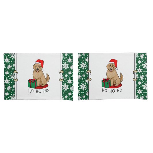 Weihnachten Santa Goldendoodle (goldrot) Hund Nied Kissenbezug (Vorderseite-Set)