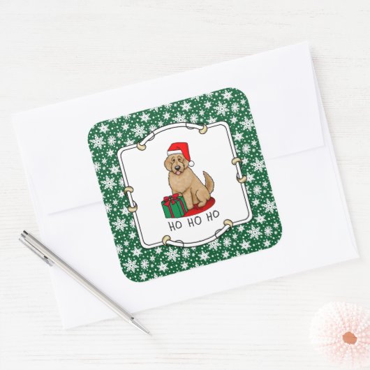 Weihnachten Santa Goldendoodle (goldrot) Hund Nied Quadratischer Aufkleber (Umschlag)