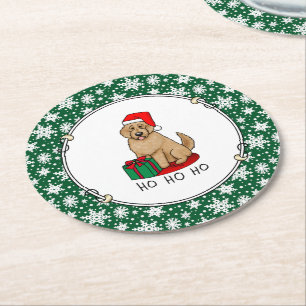 Weihnachten Santa Goldendoodle (goldrot) Hund Nied Runder Pappuntersetzer