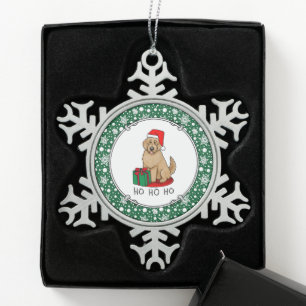 Weihnachten Santa Goldendoodle (goldrot) Hund Nied Schneeflocken Zinn-Ornament