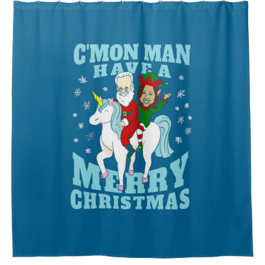 Weihnachten santa joe biden kamala harris unicorn duschvorhang (Vorderseite)
