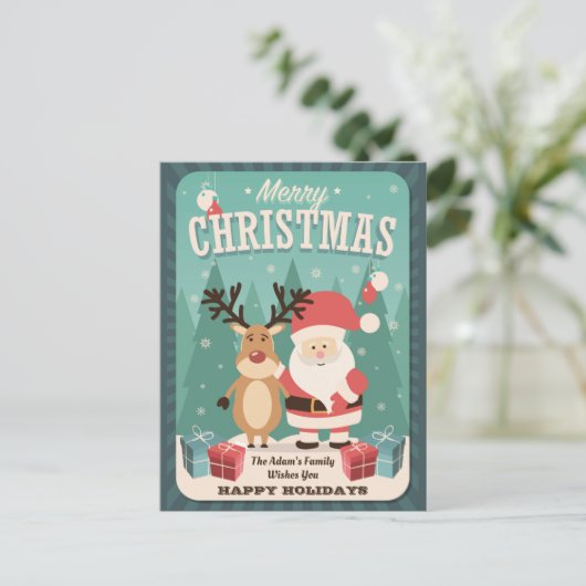 Weihnachten ・ Santa ・ Rudolph ・ Vintager Urlaub Postkarte (Stehend Vorderseite)