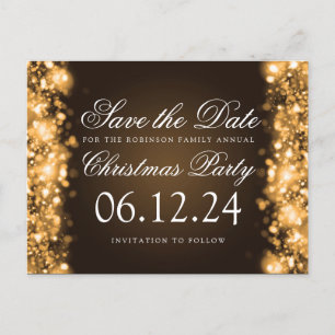 Weihnachten Save the Date funkelnde Lichter Gold Ankündigungspostkarte