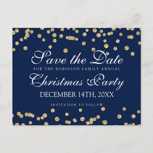 Weihnachten Save the Date Gold Glitzer Confetti Na Ankündigungspostkarte (Vorderseite)