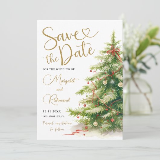 Weihnachten Save the Date Hochzeit Elegant Einladung (Stehend Vorderseite)