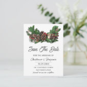 Weihnachten Save the Date Hochzeit Postkarte (Stehend Vorderseite)