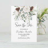 Weihnachten Save the Date Pine Floral Winter Hochz Einladung (Stehend Vorderseite)