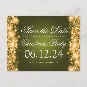 Weihnachten Save the Date Sparkling Gold Green Ankündigungspostkarte