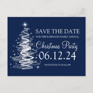 Weihnachten Save the Date Sparkling Tree Navy Blue Ankündigungspostkarte