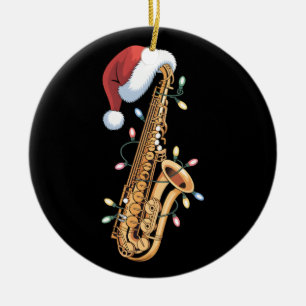 Weihnachten Saxophon Santa Xmas Lichter Jazz Musik Keramik Ornament