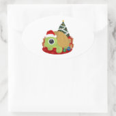 Weihnachten - Schildkröte Ovaler Aufkleber (Tasche)