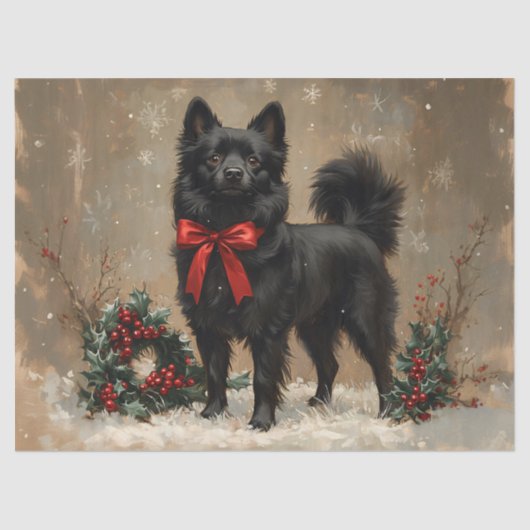 Weihnachten Schipperke Hund mit Red Bow Decoupage Seidenpapier (Vorderseite)