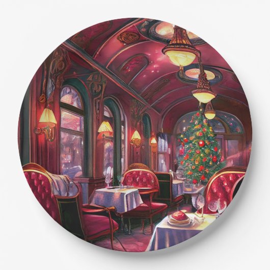 Weihnachten Schlafen Express Restaurant Pappteller (Vorderseite)