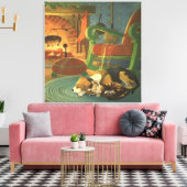 Weihnachten, Schlaftiere am Kamin Leinwanddruck (Insitu (Wohnzimmer))