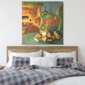 Weihnachten, Schlaftiere am Kamin Leinwanddruck (Insitu (Schlafzimmer))