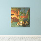 Weihnachten, Schlaftiere am Kamin Leinwanddruck (Insitu (Holzboden))