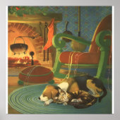 Weihnachten, Schlaftiere am Kamin Poster (Vorne)