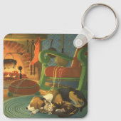 Weihnachten, Schlaftiere am Kamin Schlüsselanhänger (Rückseite)