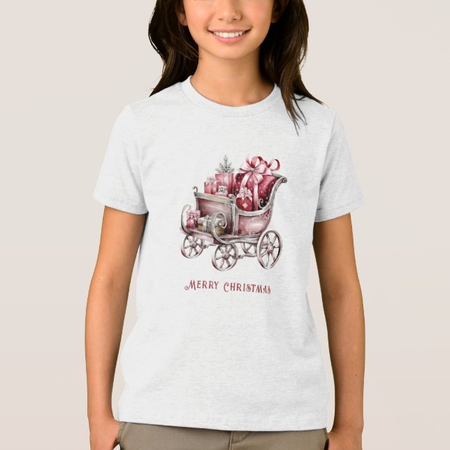 Weihnachten Schlitten mit Geschenken Urlaub Tri-Blend Shirt (Vorderseite)