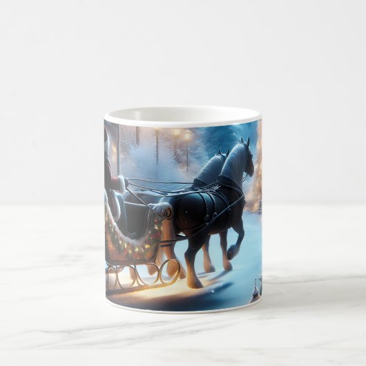 Weihnachten-Schlittenfahrt auf einer schneebedeckt Kaffeetasse (Mittel)